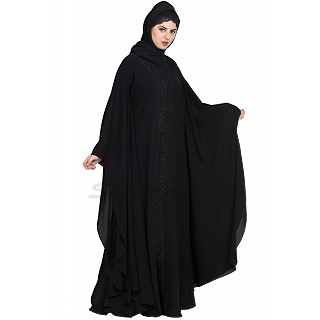 Front-open embroidered Kaftan abaya- Black